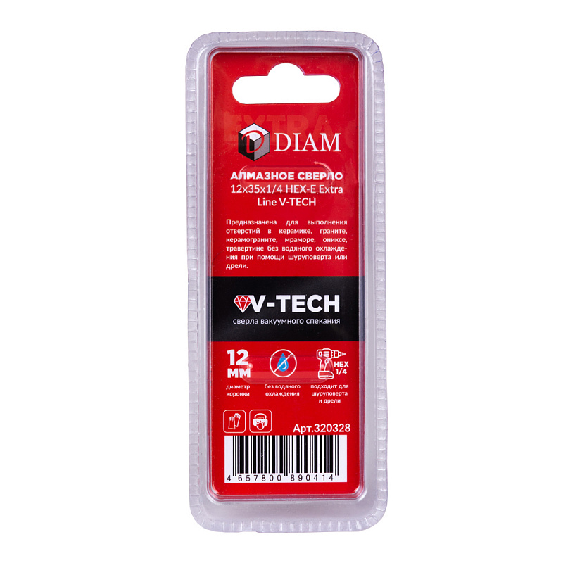Алмазное сверло DIAM EXTRA LINE V-TECH HEX 12 мм